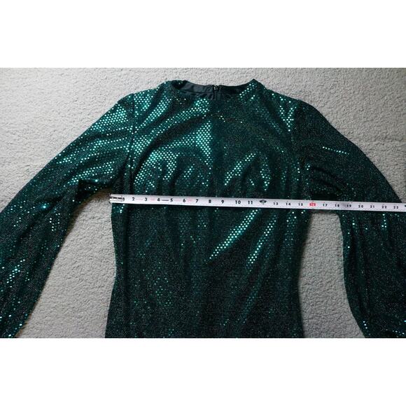 New Mac Duggal Leena Gown 6 Green Sequins Disco Stretch Blouson Sleeve 26576 - Picture 9 of 13